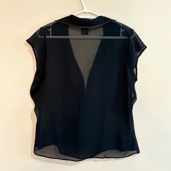 Vintage Y2K Mossimo Sheer Black Cap Sleeve Blouse Black Satin Trim - Picture 9 of 12